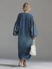 Distressed Polo Neck Long Sleeve Denim Maxi Dress for Women Spring New Retro Plus Size
