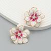 Elegant Floral Drop Oil Earrings Women Alloy Flower Studs In White Pink Orange Green