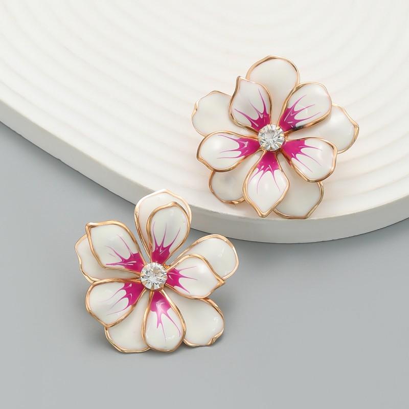 Elegant Floral Drop Oil Earrings Women Alloy Flower Studs In White Pink Orange Green