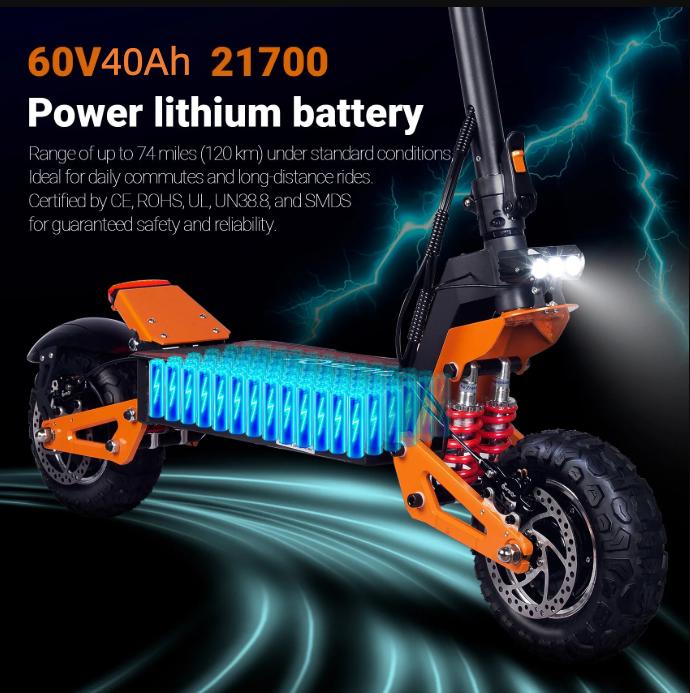 Monopattino Elettrico X5 6000W60V40AH con Doppia Sospensione Ammortizzata Velocità Massima 95KM/H 11 Pollici Off-road