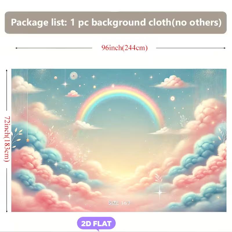 2D Magical Rainbow Cloud Backdrop Kids Birthday Photo Background Banner
