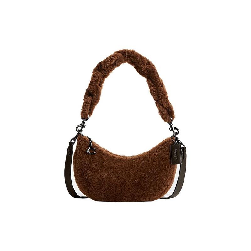 

COACH Mira 26 Solid Color Plush Logo Pendant Zipper Closure Shearling Dumpling Bag Hand Crossbody Shoulder Bag Medium Women s Brown коричневий