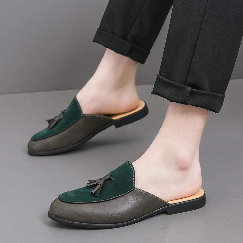 Fashion Summer Half Slippers Suede Shallow Mouth Loafers Flat Bottom Comfortable Soft Sole Men Casual Designer Shoes Half Slippers Men