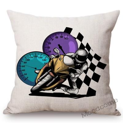 Nordic Motorbike Race Biker Club Car Pillow Case Us Flag Motorcycle Art Sofa Chair Waist Pillow Beige Linen Decor Cushion Covers