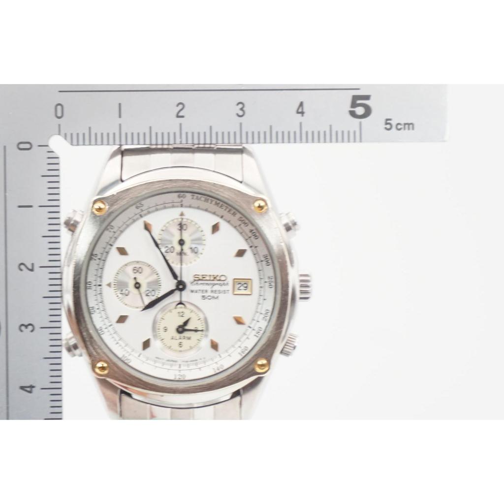 Used  SEIKO 7T32-6J50 Chronograph Alarm White Dial New Battery Replaced June 1988 Quartz Men's Watch Genuine Bracelet Working Condition