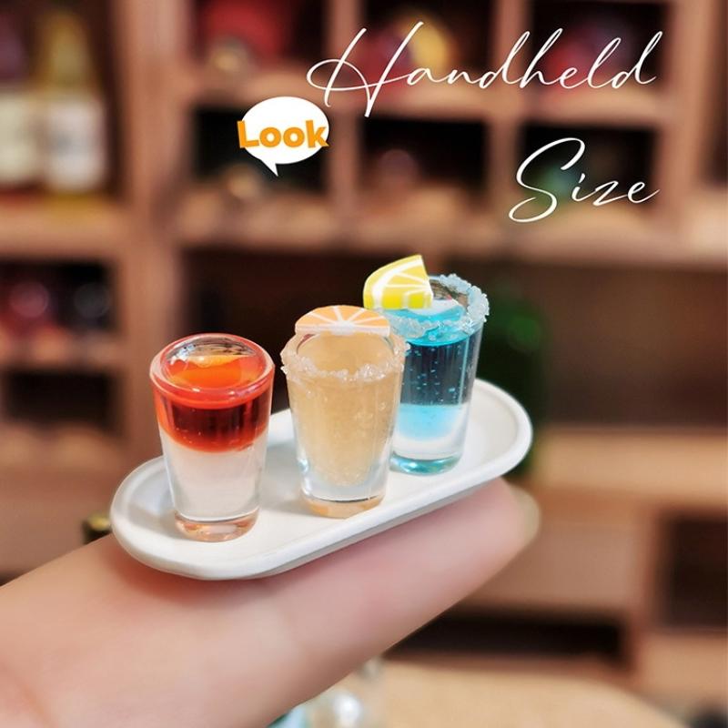4Pcs 1:12 Dollhouse Miniature Cocktail Tray Model Beverage Toys Diy Accessories Micro Scene Decoration