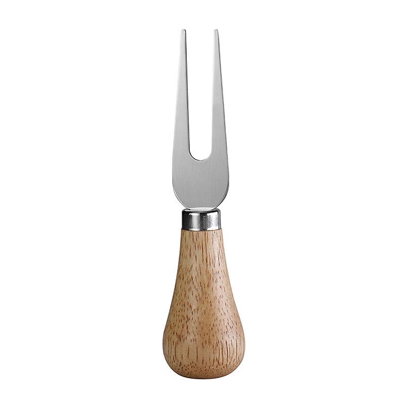 Rubber Wood Handle Stainless Steel Cheese Knife Set: Includes Fork, Spoon, Butter & Cream Knives