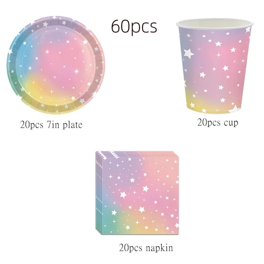 Rainbow Party Supplies Macarons Stars Pink Birthday Napkin Plate Cup Balloon For Girls Wedding Pastel Birthday Party Decor