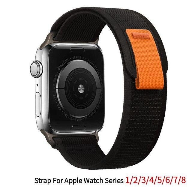 

Ремешок Trail Loop для Apple Watch, ремешок 49 мм, 44 мм, 45 мм, 40, 41, 42, 38 мм, браслет Correa, нейлоновый ремешок для часов Iwatch Series 8 Ultra 7 6 5 42mm 44mm 45mm 49 mm чёрный