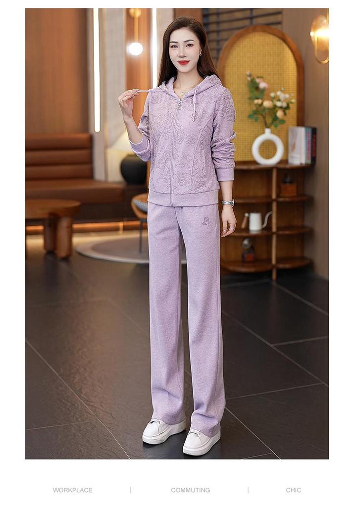 Korean Style Women's Hoodie & Long Pants Set - Casual, Loose, Anti-Aging Sportswear for Spring & Autumn