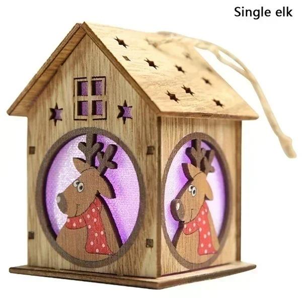 Christmas Style Wooden House Led Lights New Creative Assembly Small House Decoration Luminous Color Cabin Accessories Decoration