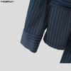 INCERUN Men Sets Lapel Neck Striped Belt Blazer Tops Trousers Long Pants Casual Suits