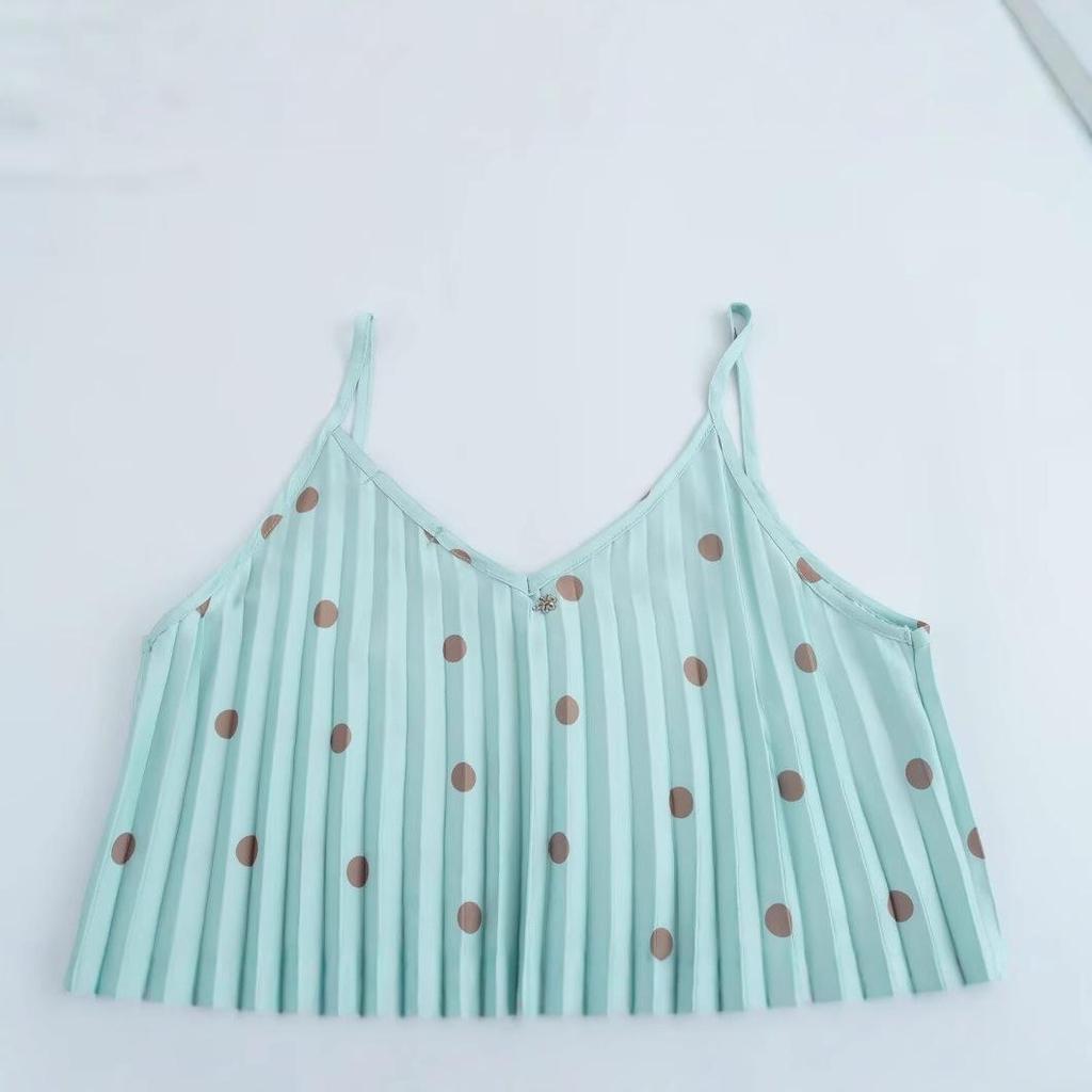 2025 Spring/Summer Polka Dot Spaghetti Strap Pleated Maxi Dress