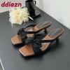 Fashion Low Heel Female Slides Women Slippers Shoes Luxury Footwear Fashion Butterfly-Knot Ladies Heeled Slippers Sandals Shoes Pumps