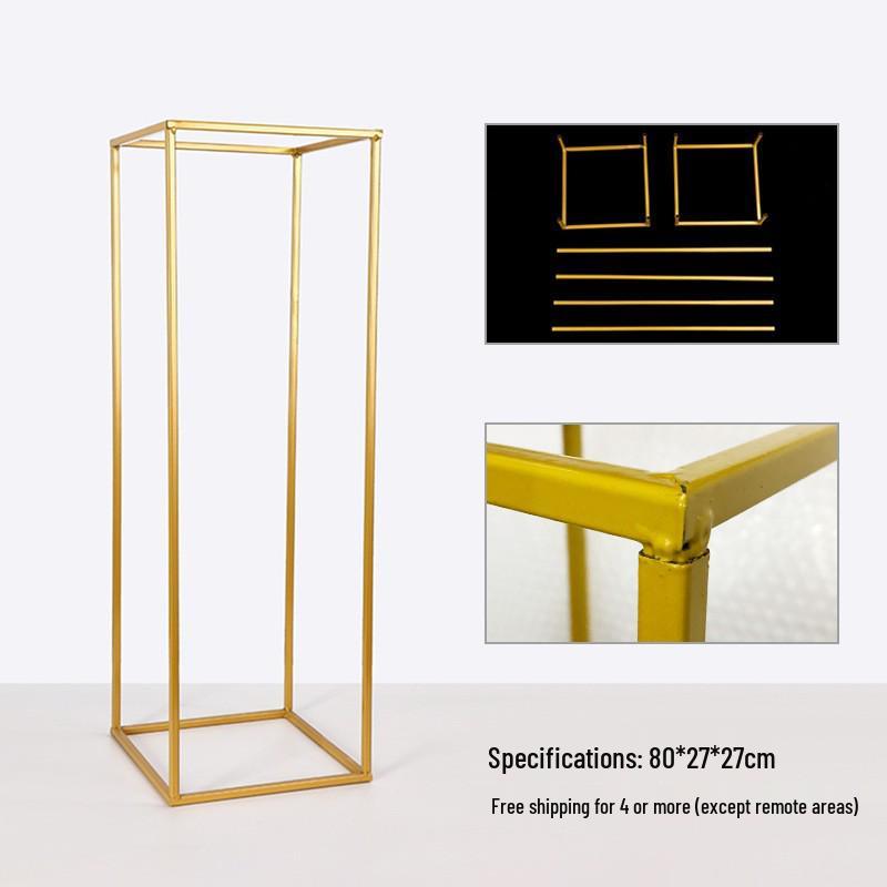 Golden Wrought Iron Wedding Aisle Markers: Square Flower Ball Stand for Wedding Decorations