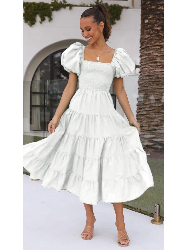 2024 Sommer Einseitiges Puffärmel Slim Langes Kleid