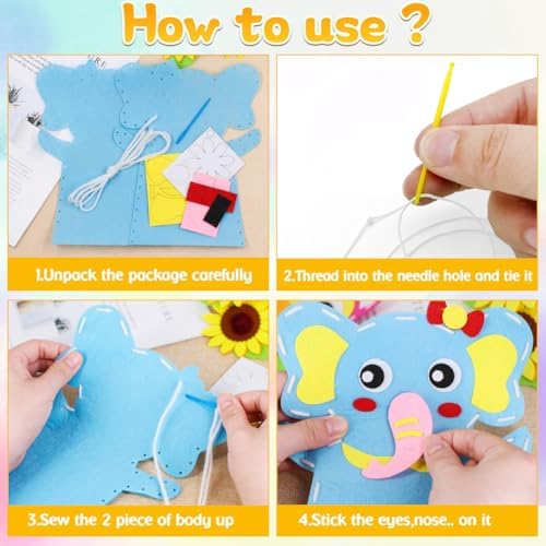 Cosysparks 4 Pack Animal Hand Puppet Sewing Kits for Kids, DIY Craft Toys, Beginner Sewing Set for Boys and Girls