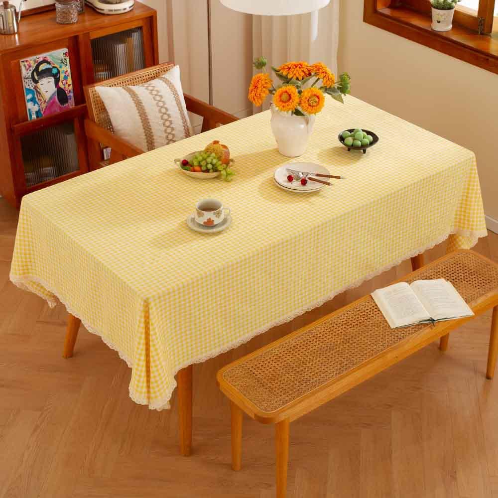 American Small Fresh Plaid Tablecloth Lace Tassel Long Table Cloth Desk Atmosphere Decoration Picnic Christmas