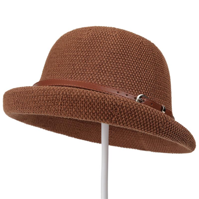 Linen Hat Women'S Summer Sunscreen Thin Celebrity Style Dome Bucket Hat Fashion Versatile Sunshade Beach Top Hat