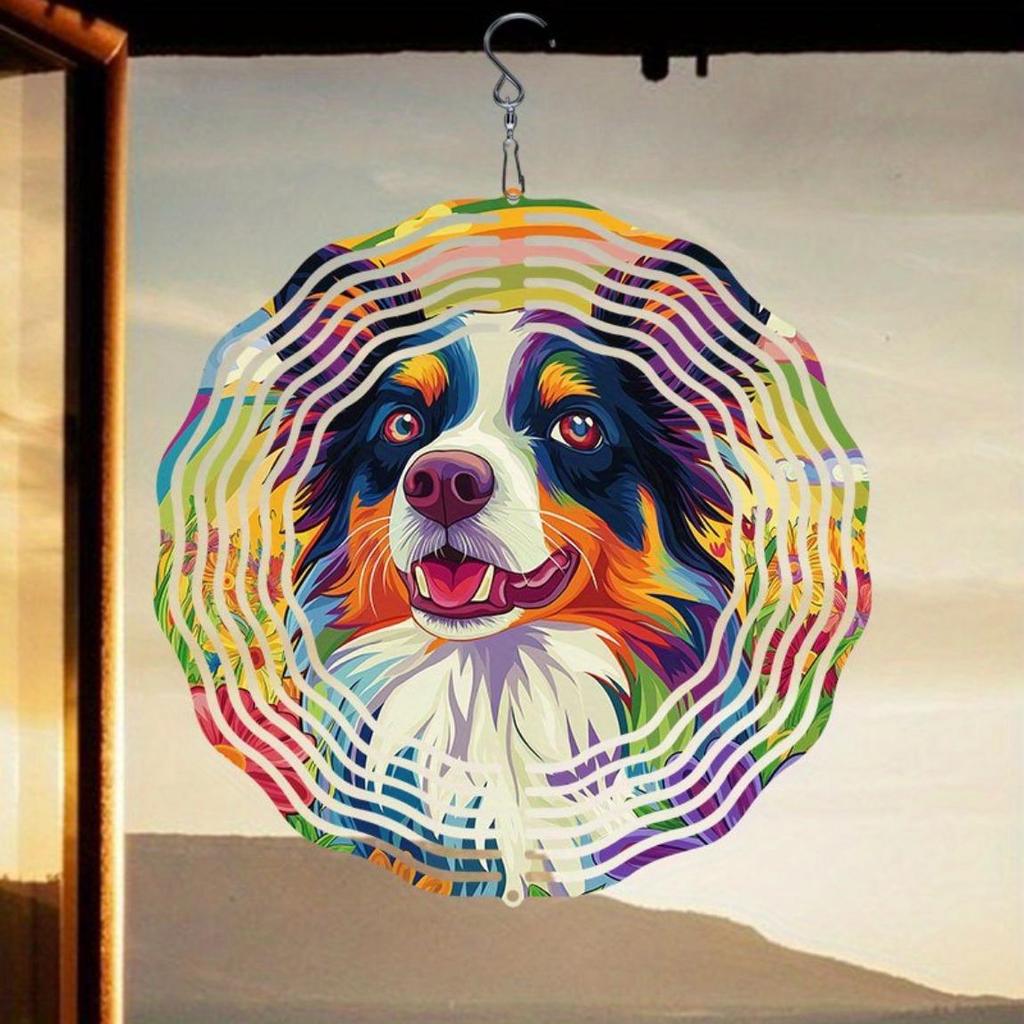 Rainbow Flower Dog Pattern Metal Wind Spinner 2D Hanging Garden Decor No Power Needed 360 Degree Rotating Hook Easy Installation
