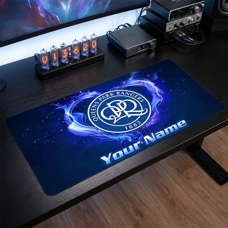 Queens Park Rangers Custom Large Mouse Pad, Personalized Name Text Print, Football Logo Non‑Slip Desk Mat Gaming Gift