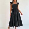 Women’s Ruffle Sleeve Square Neck Smocked Bodice Tiered Maxi Dress Casual Loose Fit Summer Dress