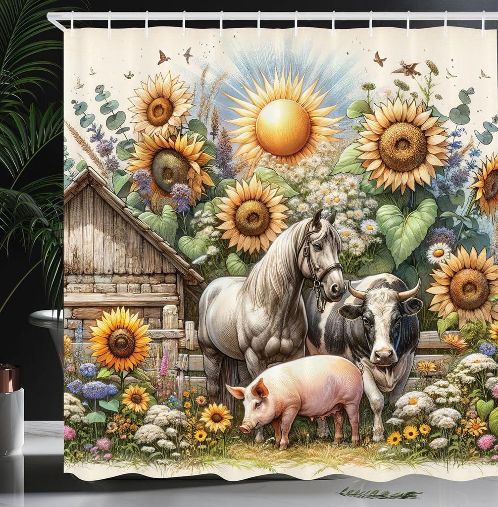 Native American Country Farm Style Shower Curtain Art Fabric Bathroom Decoration Shower Curtain With Hook, 180X180Cm