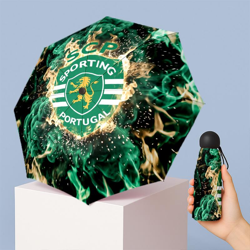 Sporting CP FC Mini 5-fach Taschenschirm Kompakt Leicht Anti-UV Regen Sonnenschutz Schirm Tragbar Reise Regenschirm