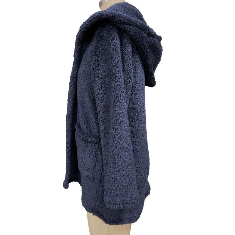 Herbst Winter Basic Jacken Damen Strickjacke Doppeltasche Kapuze Einfarbig Fleece Strickjacke Jacken & Mäntel