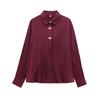 Zab Autumn New Women's Clothing Fashion Style French Gold Decorated Row Button Silk Satin Textured Shirt 2138748