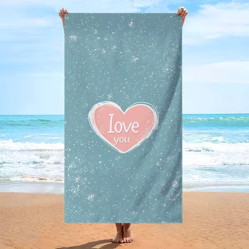 Cute Colorful Heart Print Beach Towel Absorbent Quick Dry Sandproof Towel Sweet Heart Pattern Summer Towel for Beach Activities