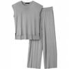 2026 Solid Color Knit Set: Sleeveless Top & Wide-Leg Crop Pants, Slim Fit, Round Neck