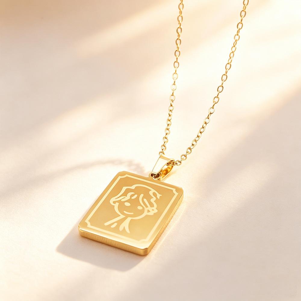 European and American Simple Double-sided Necklace Little Prince Geometric Square Pendant for Men and Women