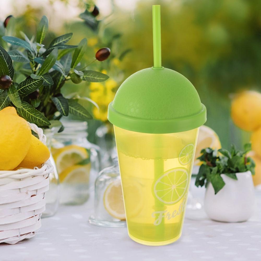 Plastic Cup with Straw Lid for Drinking Water and Beverages 450 ml