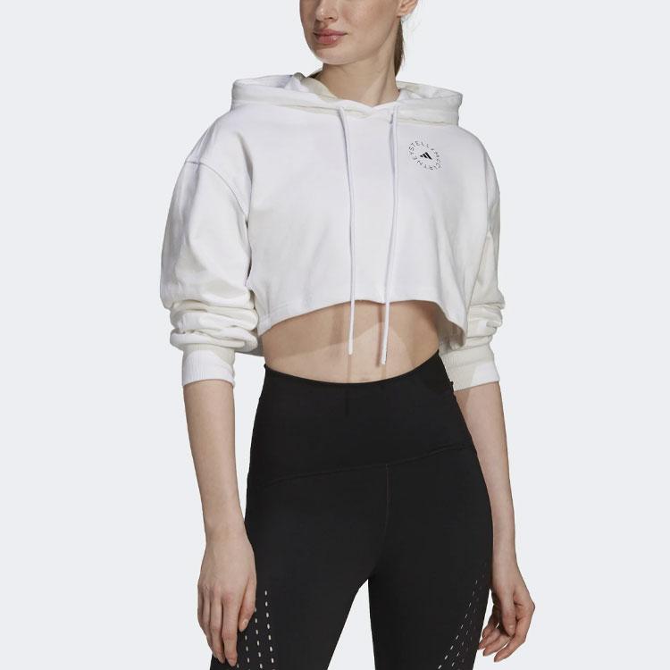 Adidas X Stella McCartney Λογότυπο Κοντό Φαρδύ Φούτερ με Κουκούλα Γυναικεία Φούτερ Λευκό GL7336