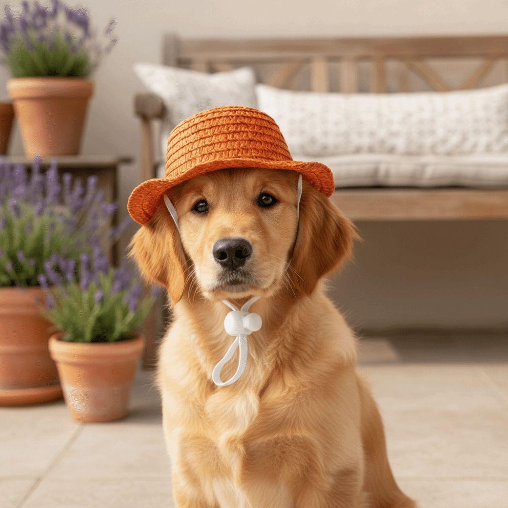 Adjustable Pet Straw Hat Breathable Pet Sunshade Hat Fashion Dog Fisherman Hat Photography Props