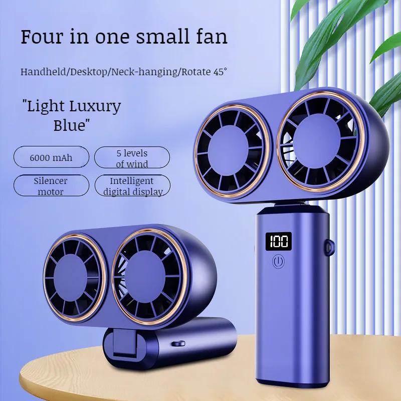 

Personal Portable Fan Handheld Electric Fan Compact Rechargeable Dual Fan Cooler Rechargeable Cooling With Digital Display синій