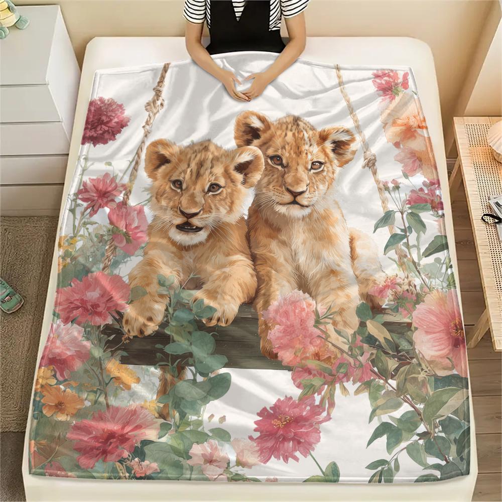 Little Lion pattern Flannel Blanket, High quality Comfortable for All Seasons, Home Decor, Warmth and Comfort, Perfect for Gifts.