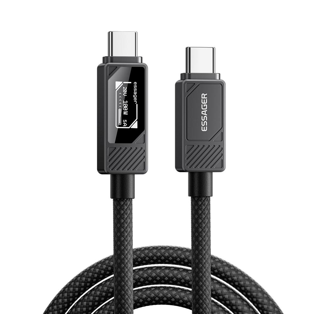 

ESSAGER Type-C to Type-C Smart Display Cable 100W Power Delivery 480Mbps Data Transfer Cable 2m