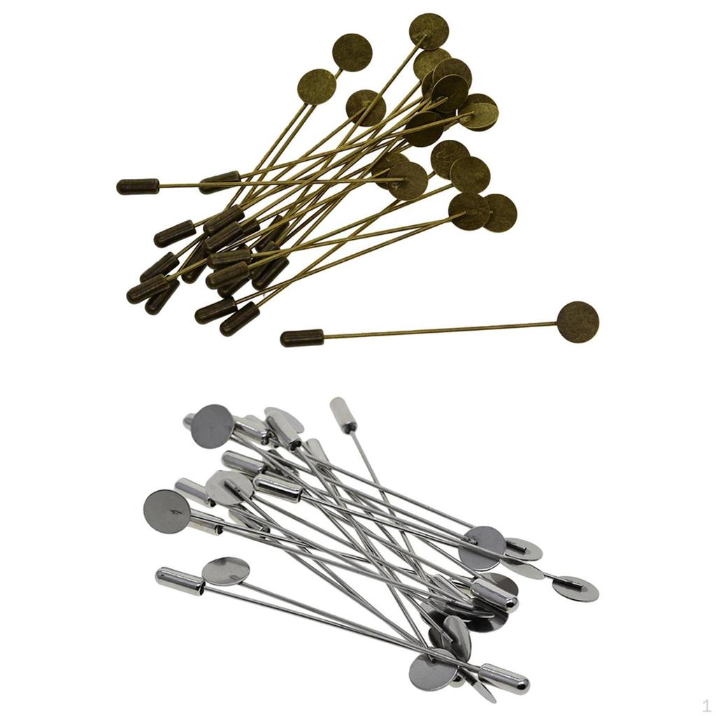 40 Set Stick Pin Stems Hat Lapel Brooch Base Parts DIY Making Craft