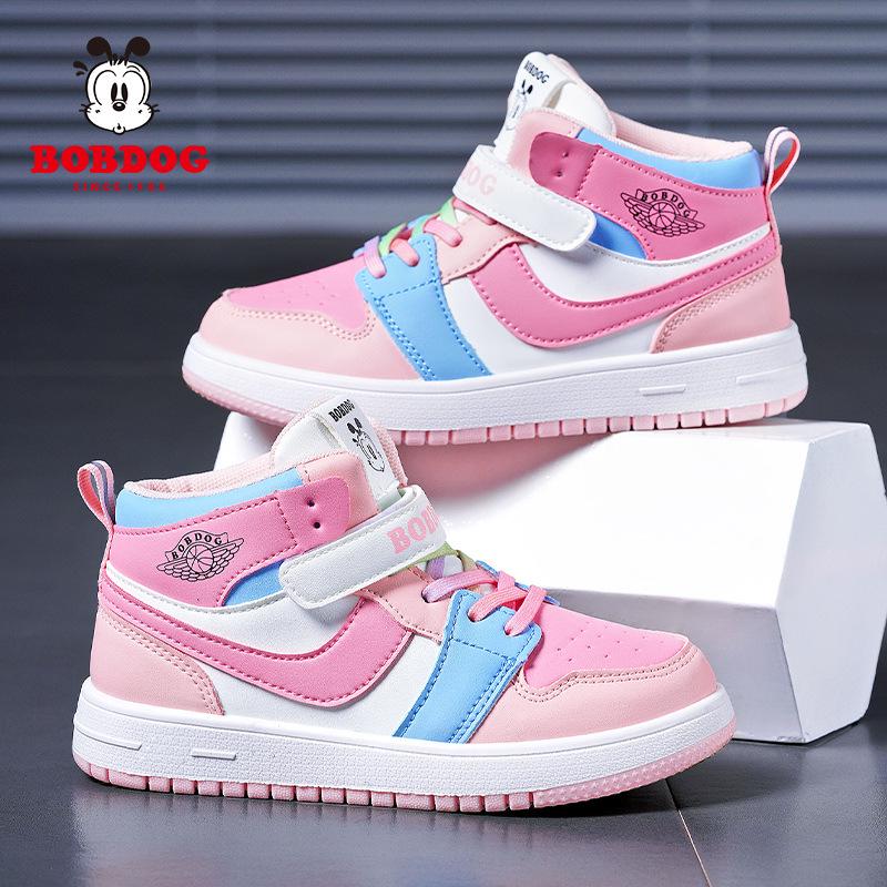 2025 New Girls' High-Top Leather AJ Sneakers: Autumn/Winter Cotton Shoes for Middle-Aged Children