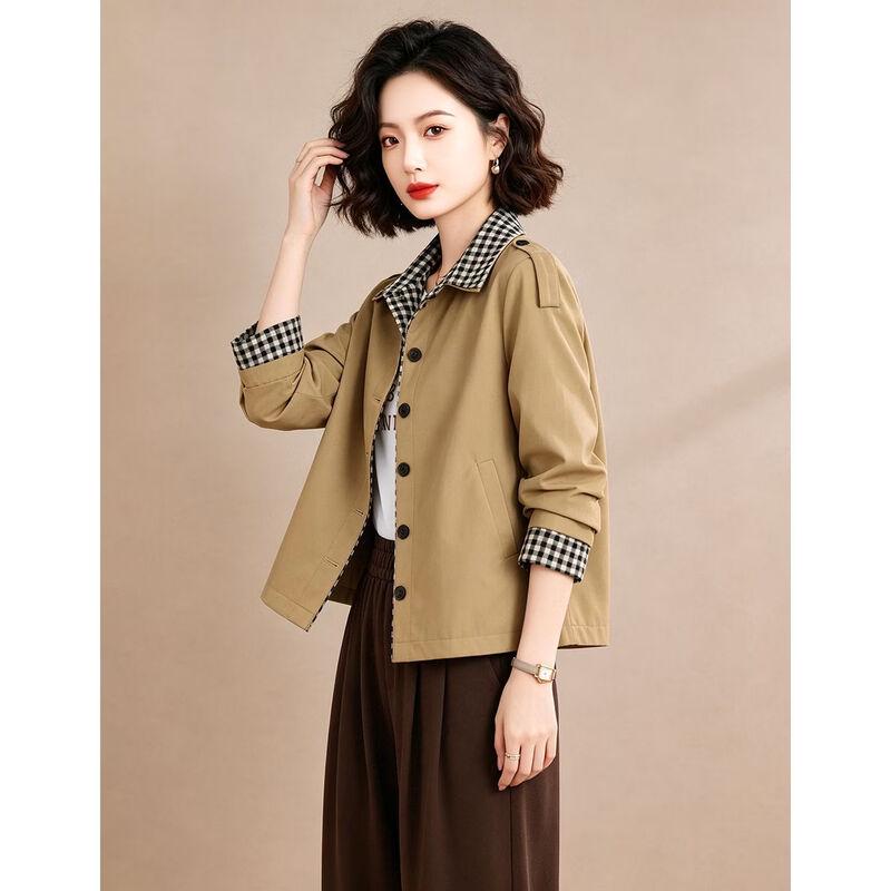 EST+II Women's Autumn Plaid-Lined Lapel Short Jacket