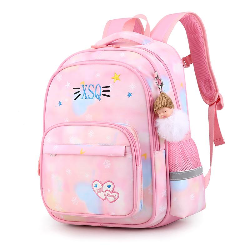 Girls' School Backpack with Cute Doll Pendant Gradient Princess Backpack Nylon Student School Bags Suitable for Ages 1-3-6 Book