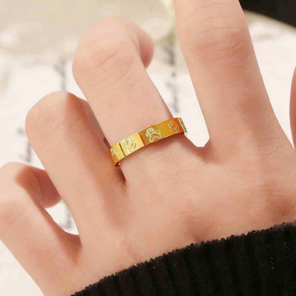 4mm Get Rich Soon Flower Closed Ring Women 24K Gold AU999 - Premium Gold Texture, Low-key Luxury Charm
