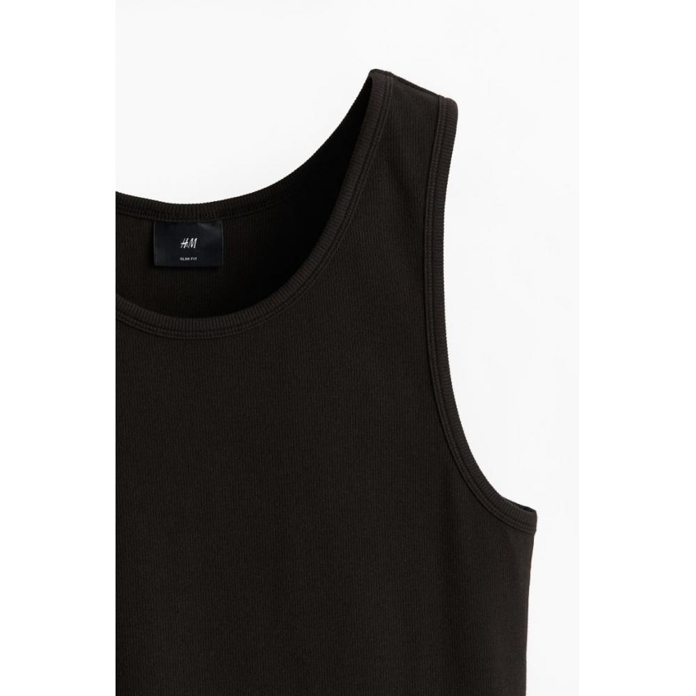H M sliM Fit Ribbed Sleeveless Top Black