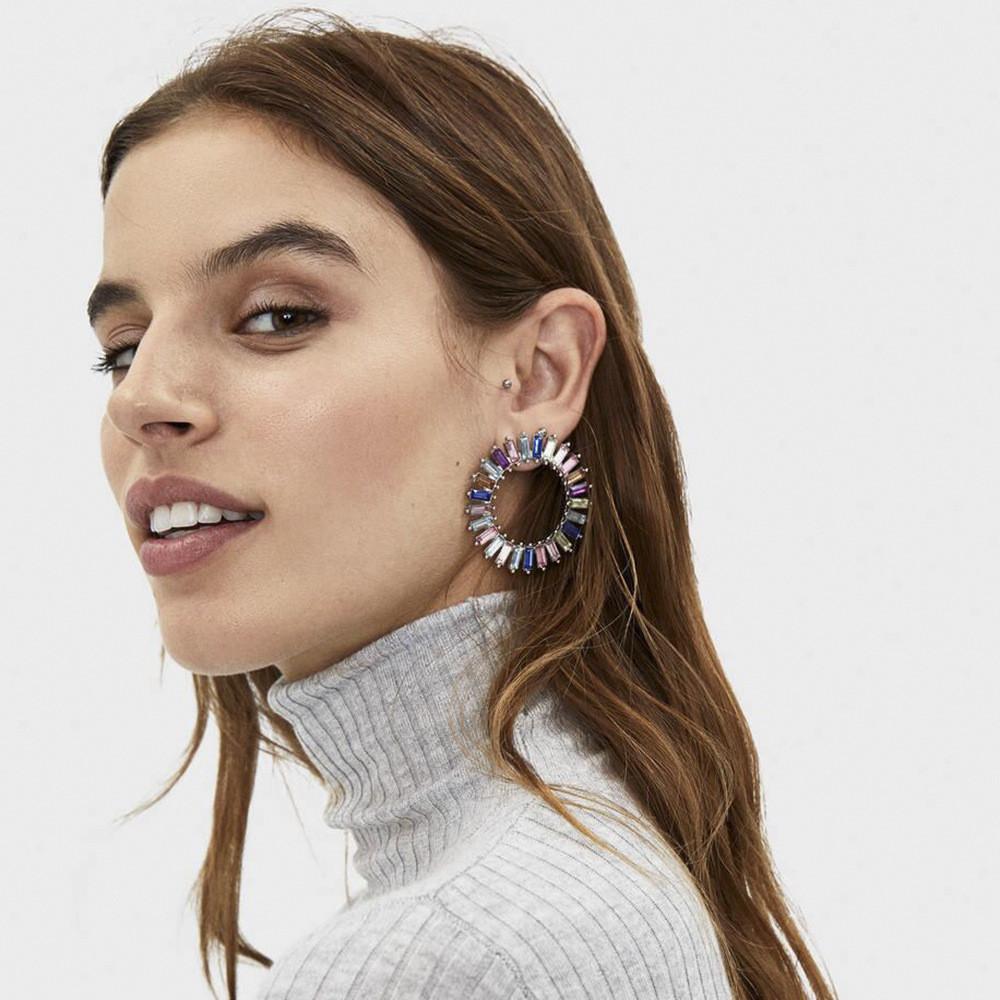 Highquality Alloy Plated Geometric Crystal Round Earrings For Women