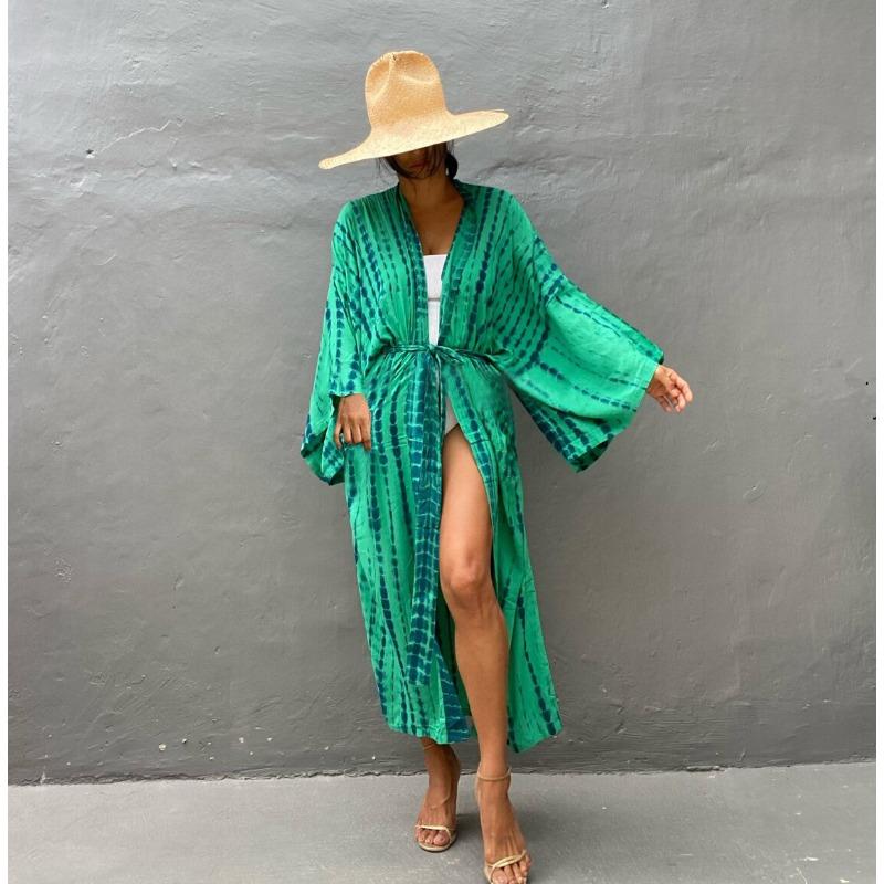 Women's Fashion Spring Fall Colour Block Print Long Sleeve Loose Waistline Casual Dresses