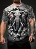 3D Elephant Print Men's-Shirt- Breathable and Comfortable Polyester, Casual Crew Neck, Short Sleeve, Washable- Outdoor Sports and Casual Wear- Friends