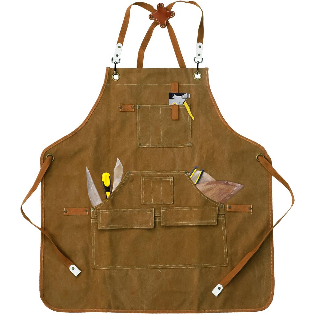 Wasserdichte strapazierfähige Unisex-Arbeitskittel aus Canvas mit Werkzeugtaschen, schwere Ausführung, langlebig, verstellbare Kreuzträger, für Hausarbeit und Werkstatt