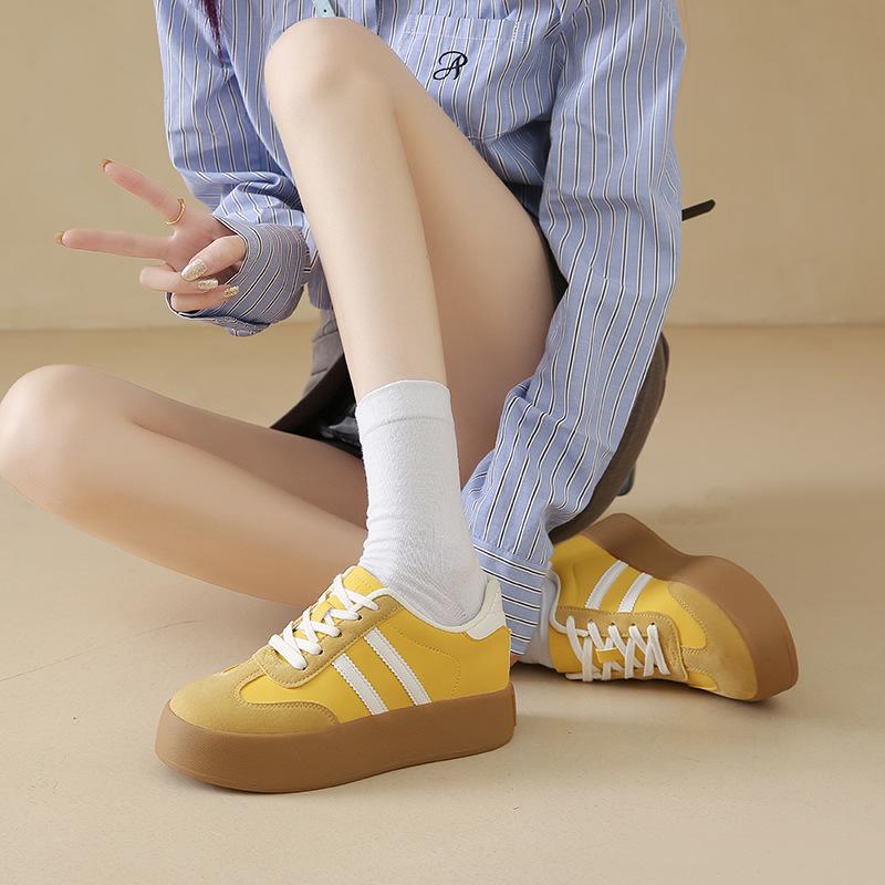 7Cm breathable German training shoes women's 2025 spring flat-bottomed lace-up versatile board shoes sports little white shoes breathable increase